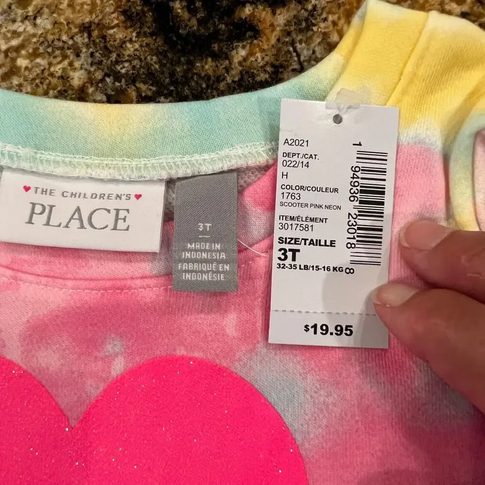 NWT Children's Place Pink Tie Dye W/Glitter Heart Jogger/Top Outfit
